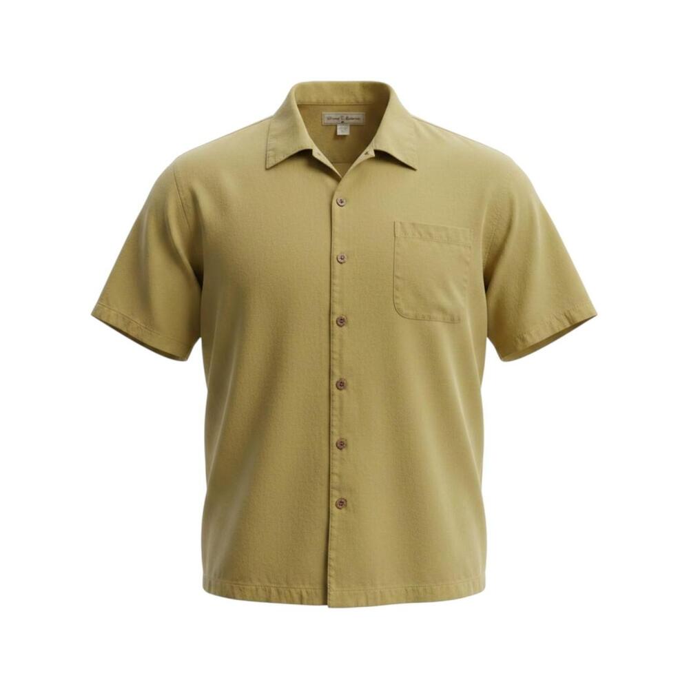Tommy Bahama Silk Shirt Men's XXL Yellow Short Sleeve Button